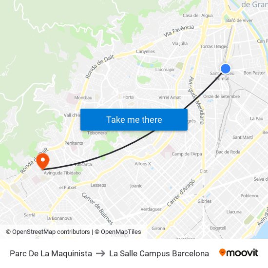 Parc De La Maquinista to La Salle Campus Barcelona map