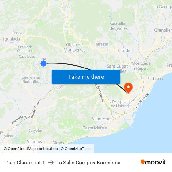 Can Claramunt 1 to La Salle Campus Barcelona map