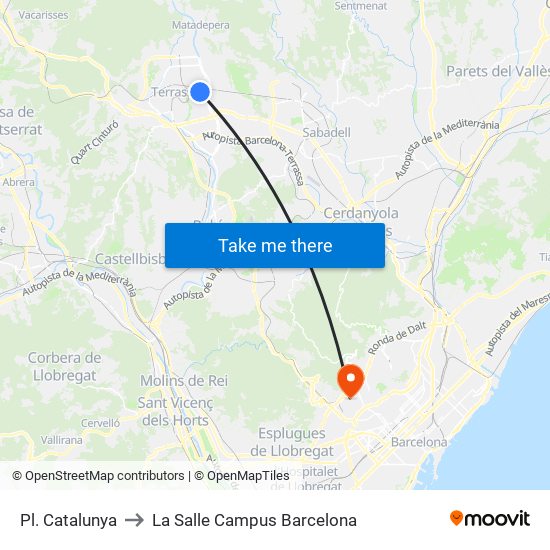 Pl. Catalunya to La Salle Campus Barcelona map