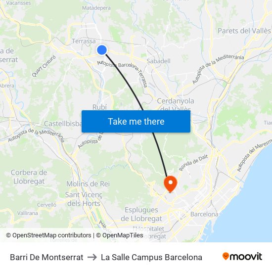 Barri De Montserrat to La Salle Campus Barcelona map