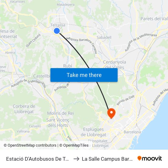 Estació D'Autobusos De Terrassa to La Salle Campus Barcelona map