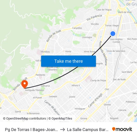 Pg De Torras I Bages-Joan Torras to La Salle Campus Barcelona map
