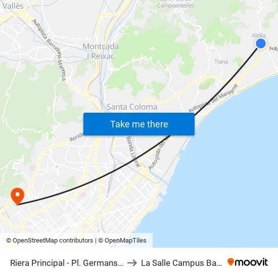 Riera Principal - Pl. Germans Lleonard to La Salle Campus Barcelona map