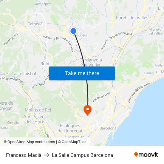 Francesc Macià to La Salle Campus Barcelona map