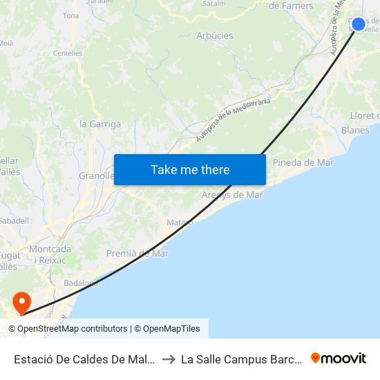 Estació De Caldes De Malavella to La Salle Campus Barcelona map