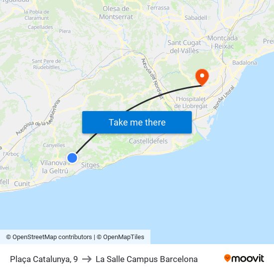 Plaça Catalunya, 9 to La Salle Campus Barcelona map