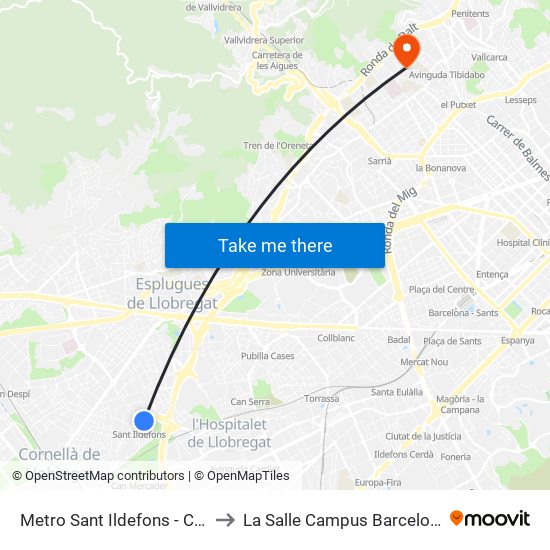 Metro Sant Ildefons - Cap to La Salle Campus Barcelona map
