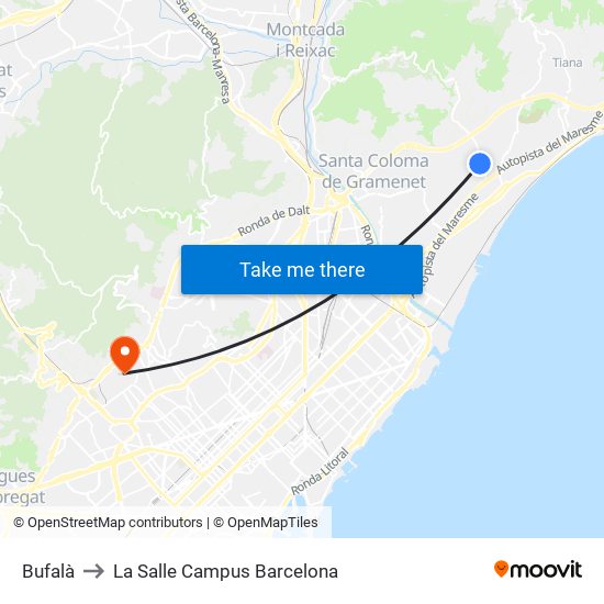 Bufalà to La Salle Campus Barcelona map