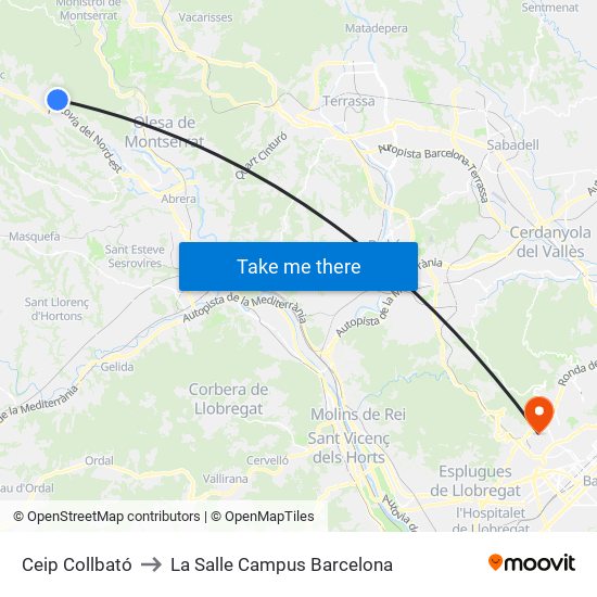 Ceip Collbató to La Salle Campus Barcelona map