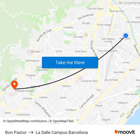 Bon Pastor to La Salle Campus Barcelona map