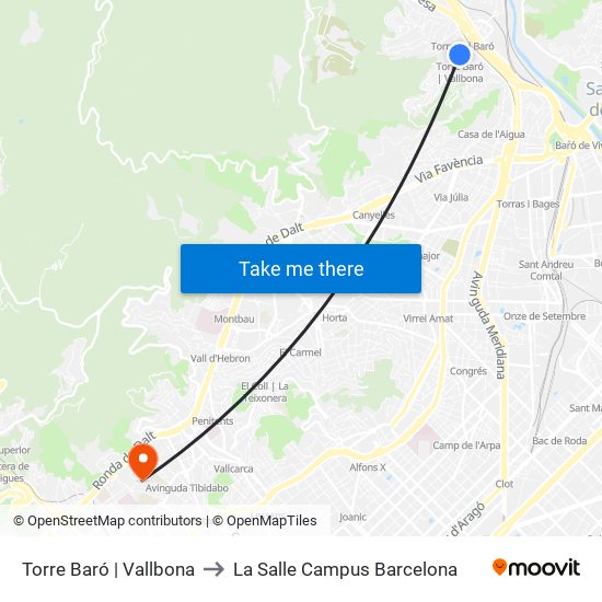 Torre Baró | Vallbona to La Salle Campus Barcelona map