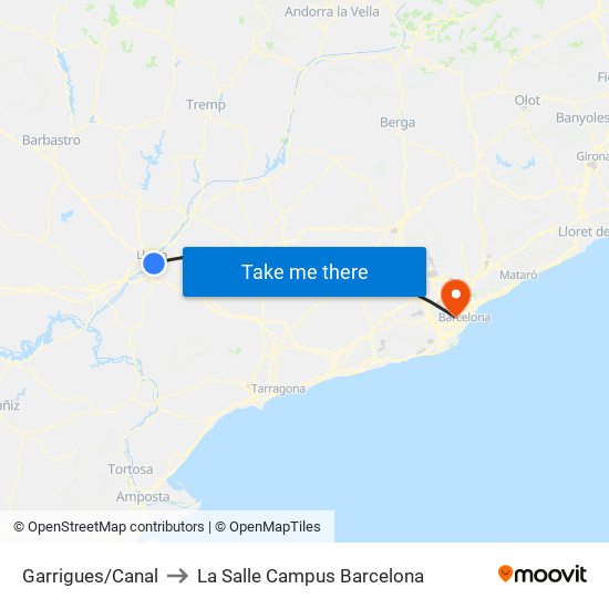 Garrigues/Canal to La Salle Campus Barcelona map