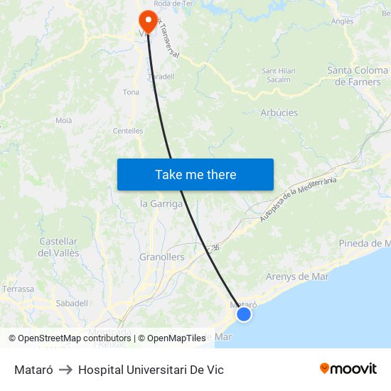 Mataró to Hospital Universitari De Vic map