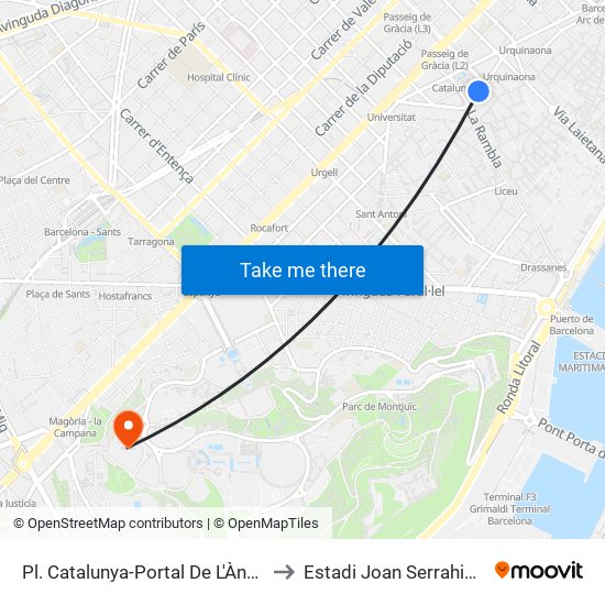 Pl. Catalunya-Portal De L'Àngel to Estadi Joan Serrahima map