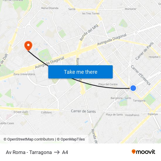 Av Roma - Tarragona to A4 map