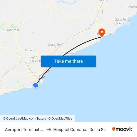 Aeroport Terminal T1 to Hospital Comarcal De La Selva map