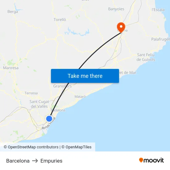 Barcelona to Empuries map