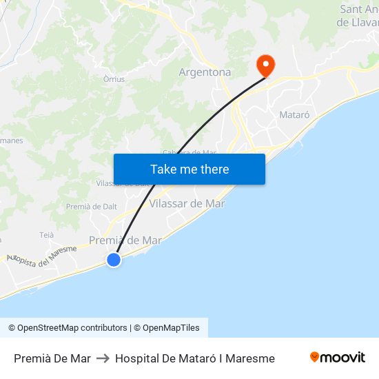 Premià De Mar to Hospital De Mataró I Maresme map