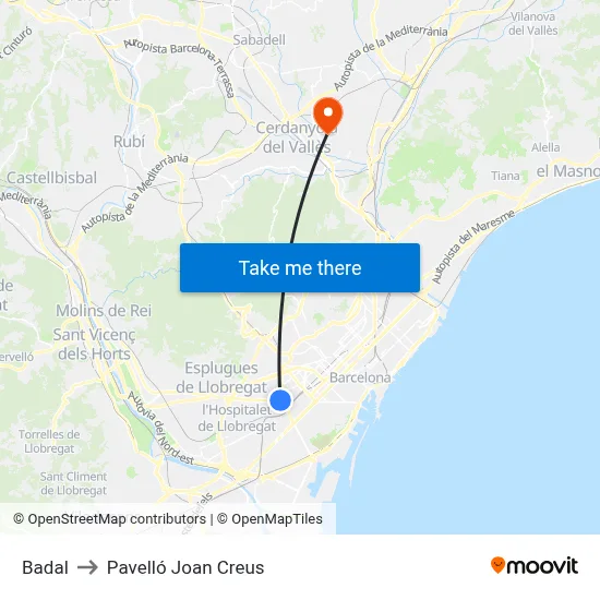 Badal to Pavelló Joan Creus map