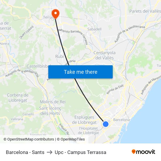 Barcelona - Sants to Upc - Campus Terrassa map