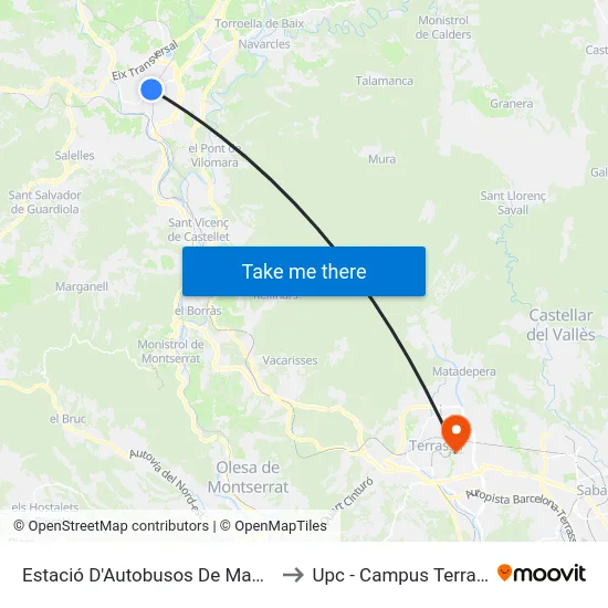 Estació D'Autobusos De Manresa to Upc - Campus Terrassa map