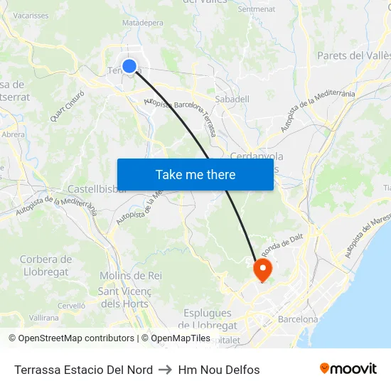 Terrassa Estacio Del Nord to Hm Nou Delfos map