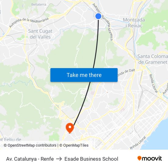 Av. Catalunya - Renfe to Esade Business School map