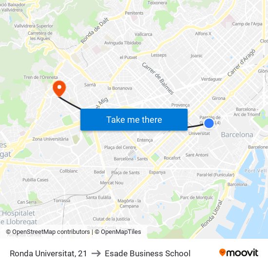 Ronda Universitat, 21 to Esade Business School map
