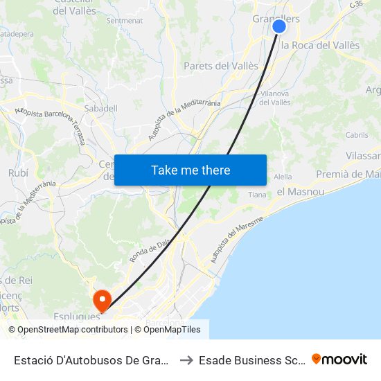 Estació D'Autobusos De Granollers to Esade Business School map