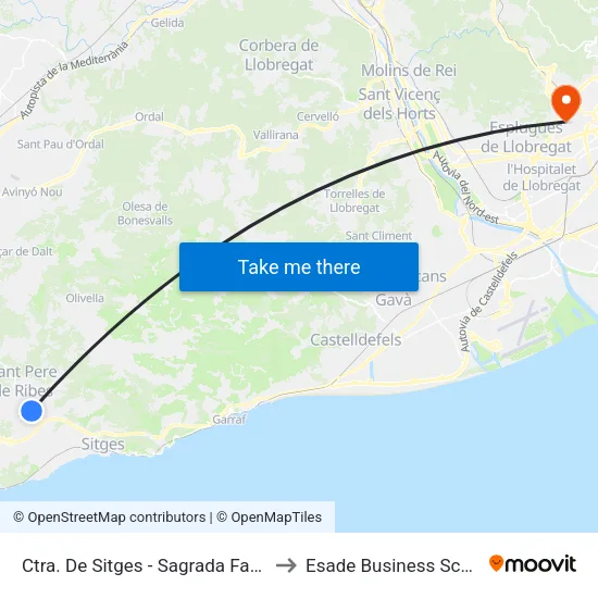 Benzinera to Esade Business School map