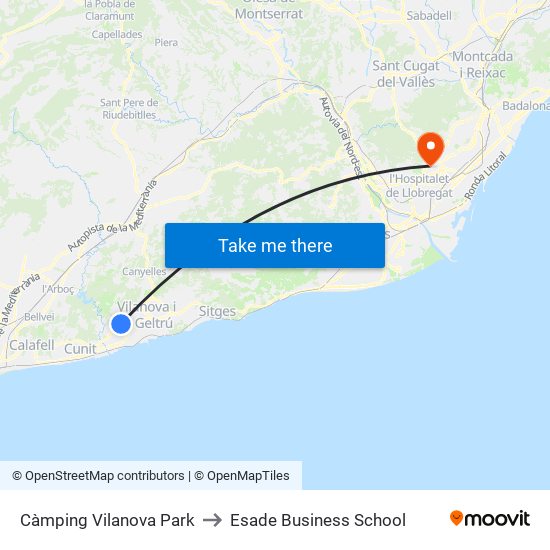 Càmping Vilanova Park to Esade Business School map