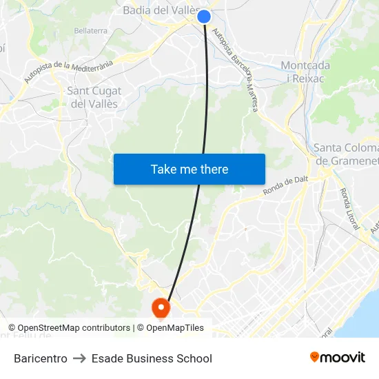 Baricentro to Esade Business School map