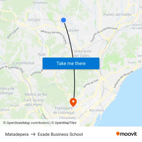 Matadepera to Esade Business School map