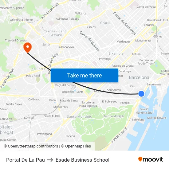 Portal De La Pau to Esade Business School map