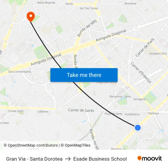 Gran Via - Santa Dorotea to Esade Business School map