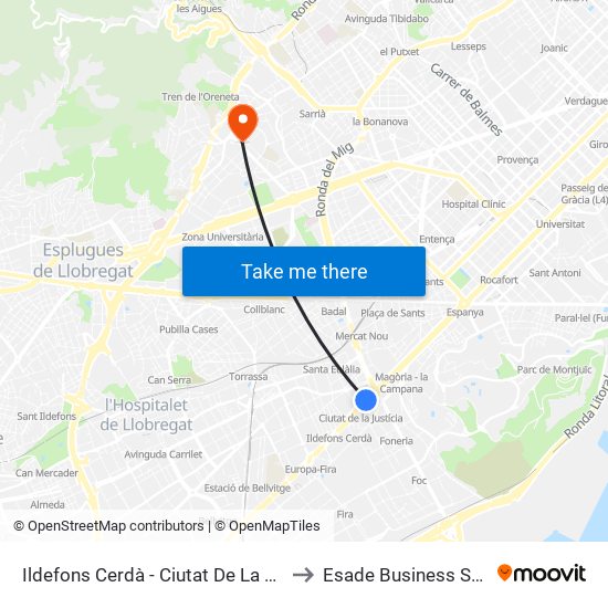 Ildefons Cerdà - Ciutat De La Justícia to Esade Business School map