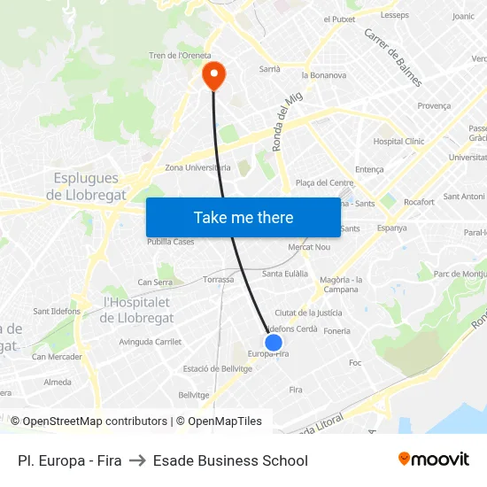 Pl. Europa - Fira to Esade Business School map