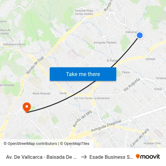 Av. De Vallcarca - Baixada De La Glòria to Esade Business School map