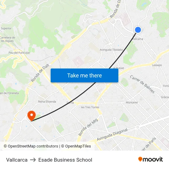 Vallcarca to Esade Business School map