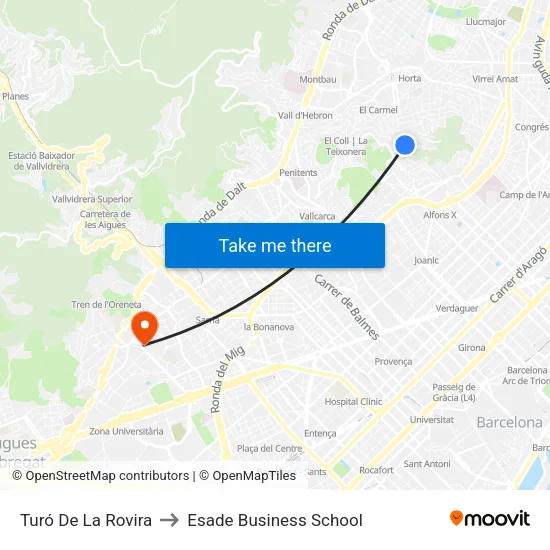 Turó De La Rovira to Esade Business School map