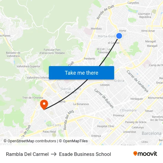 Rambla Del Carmel to Esade Business School map