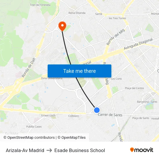 Arizala-Av Madrid to Esade Business School map