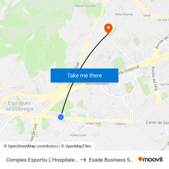Complex Esportiu L'Hospitalet Nord to Esade Business School map