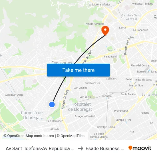 Av Sant Ildefons-Av República Argentina to Esade Business School map