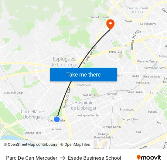Parc De Can Mercader to Esade Business School map