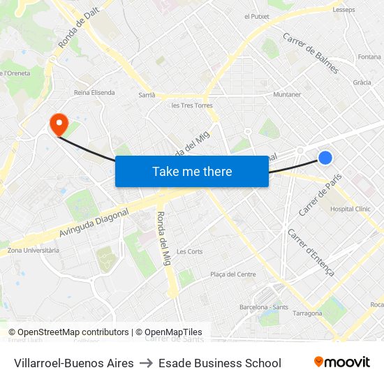 Villarroel-Buenos Aires to Esade Business School map