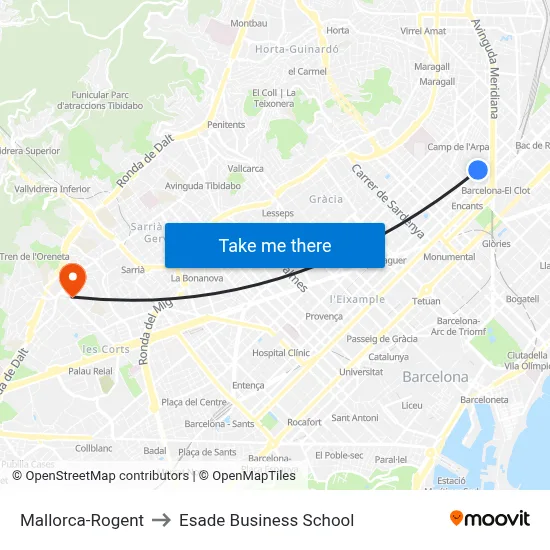 Mallorca-Rogent to Esade Business School map