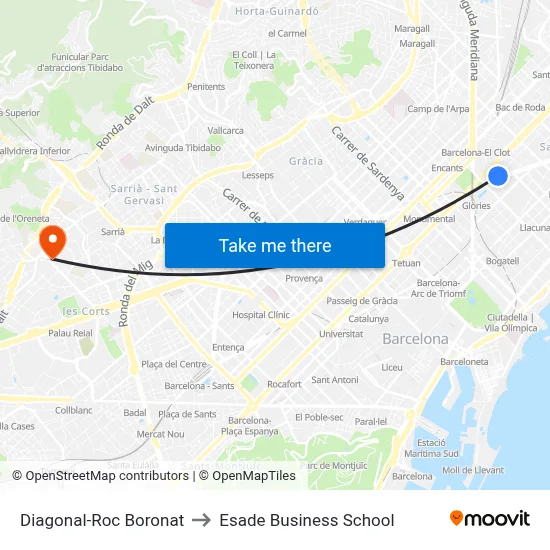 Diagonal-Roc Boronat to Esade Business School map