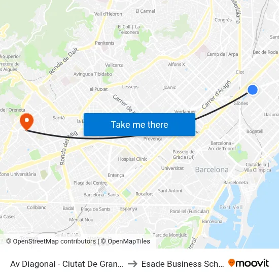 Av Diagonal - Ciutat De Granada to Esade Business School map