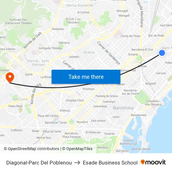 Diagonal-Parc Del Poblenou to Esade Business School map
